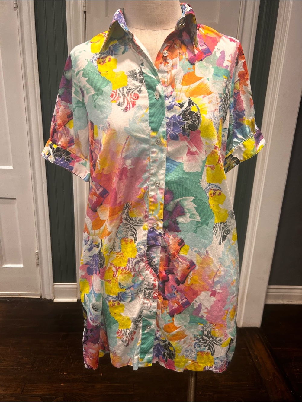 Robert Graham Colorful Floral Button-Down Tunic Dress